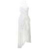Chiffon Tiered Dresses for Women Formal Halter Sleeveless Flowy Maxi Dress Summer Sexy Irregular Hem Solid Sundresses