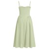 Women’s Corset Dress Sexy Spaghetti Strap Bustier Midi Dress Low Cut Flowy Pleated Hem Formal Dresses with Pockets