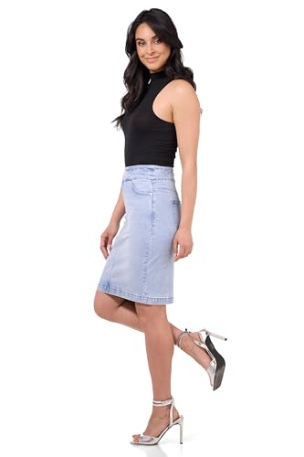 Women’s Ease into Comfort Pull-On Stretch Denim Skirt – Soft Jean Fabric, Flattering Slim Fit, All-Day Comfort