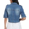 Women's Short Sleeve Stretch Denim Jacket Retro Casual Button Down Cropped Trucker Jean Jackets