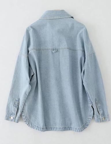 Womens Denim Shirt Long Sleeve Oversized Boyfriend Jean Jacket Shacket Trendy Button Down Shirt