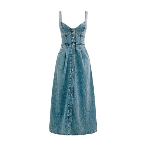 Women's Sexy Strap Maxi Denim Dress Summer Sleeveless Halter Bodycon Maxi Dresses