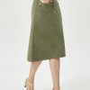 Denim Skirt with Belt Below Knee Length High Waisted Jean Skirts for Women
