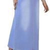 Women's Vintage Denim Long Skirt A-Line High Waisted Front Slit Casual Maxi Jean Skirt