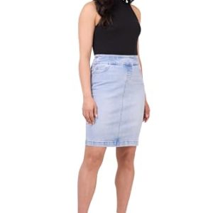 Women’s Ease into Comfort Pull-On Stretch Denim Skirt – Soft Jean Fabric, Flattering Slim Fit, All-Day Comfort