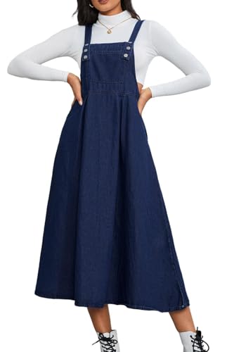 Women's Casual Denim Overall Dress Sleeveless Flowy Baggy Long Jean Jumper Dresses