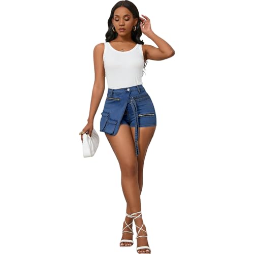 Women's Denim Skorts Stretchy Asymmetrical Jean Skirt Shorts