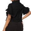Women's Denim Jacket Button Down Distressed Ruffle Sleeve Crop Jean Jackets Coat