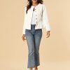 Women's Peplum Denim Jackets Collarless Round Neck Button Down Cropped Ruffle Hem Jacket