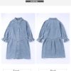 Womens Smocked 3 4 Sleeve Button Down Denim Jeans Dresses