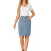 Women's Casual Stretch High Waist Back Slit Denim Jean Knee Length Skirt