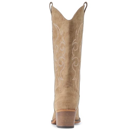Cowboy Boots For Women Western Cowgirl Boots Mid Calf Snip Toe Boot With Chunky Heel