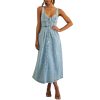 Women's Sexy Strap Maxi Denim Dress Summer Sleeveless Halter Bodycon Maxi Dresses