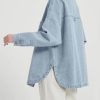 Womens Denim Shirt Long Sleeve Oversized Boyfriend Jean Jacket Shacket Trendy Button Down Shirt