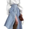 31dG1U4WucL.jpg Women's High Waist Long Denim Skirt Button Down Swing A-Line Jean Maxi Skirt with Pockets