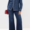 Women's Denim Shirt Long Sleeve Button Down Collarless V-Neck Slim Fit Jean Jacket Denim Top
