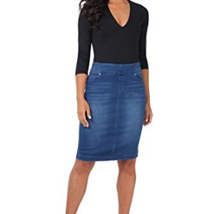 Women’s Ease into Comfort Pull-On Stretch Denim Skirt – Soft Jean Fabric, Flattering Slim Fit, All-Day Comfort