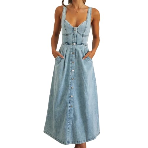 Women's Sexy Strap Maxi Denim Dress Summer Sleeveless Halter Bodycon Maxi Dresses