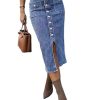 Straight High Rise Vintage Embroidered Botton Fly Split Thigh Midi Denim Skirt