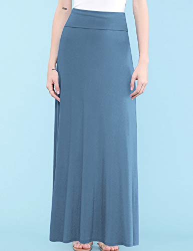 Women's Casual High Waist Solid/Tie Dye Fold Over Flowy Long Maxi Skirt