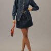 Women's Denim Shirt Long Sleeve Button Down Collarless V-Neck Slim Fit Jean Jacket Denim Top