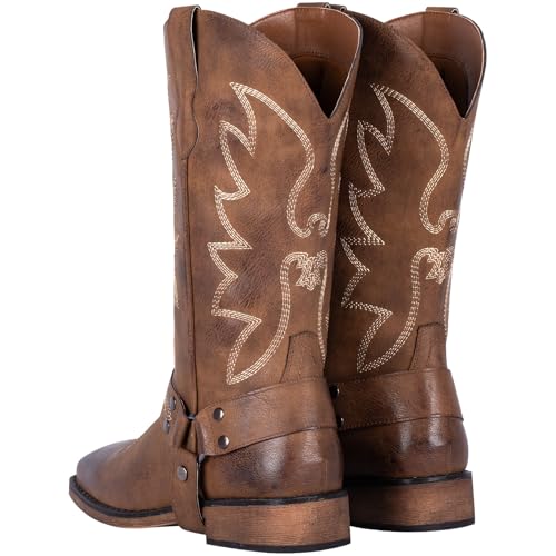 Women's Buckle Strap Wide Calf Cowboy Boots Square Toe Western Cowgirl Boots