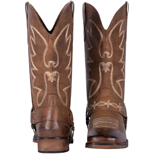 Women's Buckle Strap Wide Calf Cowboy Boots Square Toe Western Cowgirl Boots