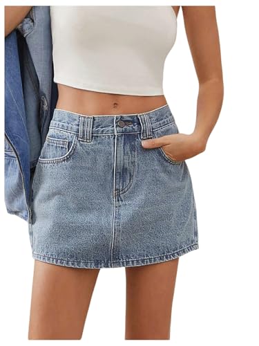 Women's Casual Jean Skirt Mid Waist Zipper Up Mini Denim Skirts