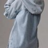 Women's Button Up Sweatshirt Denim Hoodie Oversized Pullover Jacket Jean Tops Casual Boyfriend Jackets