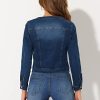 Women's Denim Jacket Collarless Round Neck Button Down Long Sleeve Jean Jackets