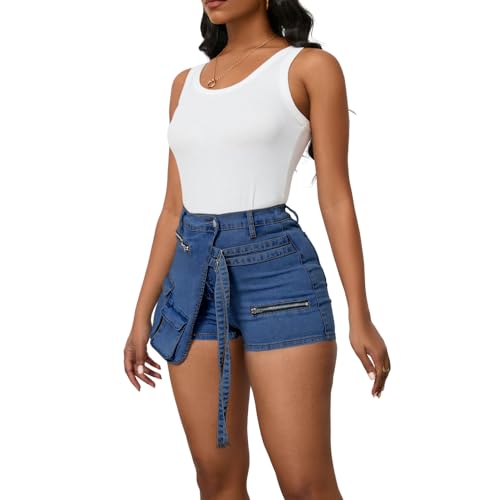 Women's Denim Skorts Stretchy Asymmetrical Jean Skirt Shorts