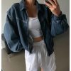 Women's Zip Up Denim Jacket Long Sleeve Oversized Jean Jacket Outerwear