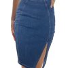 Women’s Denim Pencil Skirt High Waisted Knee Length Side Split Hem Stretch Jean Skirts for Women