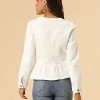 Women's Peplum Denim Jackets Collarless Round Neck Button Down Cropped Ruffle Hem Jacket