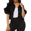 Women's Denim Jacket Button Down Distressed Ruffle Sleeve Crop Jean Jackets Coat
