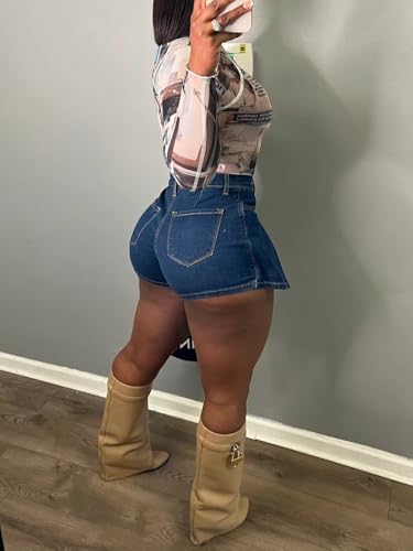 Womens Denim Jeans Skirt Shorts Mini Cargo High Waist Sexy Plus Size Pleated Skorts