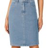 Women's Casual Stretch High Waist Back Slit Denim Jean Knee Length Skirt
