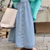 415VLnmLiSL.jpg Women's High Waist Long Denim Skirt Button Down Swing A-Line Jean Maxi Skirt with Pockets