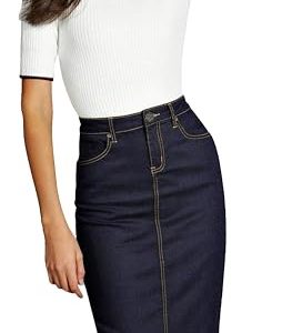 Womens Stretch Pencil Skirts with Functional Pockets, A Line & Destructed Mini Denim Skirts