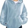 Women's Half Zip Denim Hoodie Pullover Sweatshirt Jean Jacket with Pocket