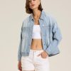 Women's Blue Jean Jacket Oversized Distressed Button Down Denim Jacket Vintage Long Sleeve Soft Boyfriend Coat