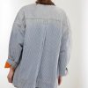 Women's Jean Jacket Oversized Striped Denim Jacket Long Sleeve Button Down Fashion Fall Shacket Barn Coat 2024