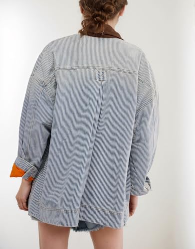 Women's Jean Jacket Oversized Striped Denim Jacket Long Sleeve Button Down Fashion Fall Shacket Barn Coat 2024