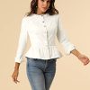 Women's Peplum Denim Jackets Collarless Round Neck Button Down Cropped Ruffle Hem Jacket
