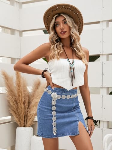 Jean Skirt for Women with Slit High Wasited Bodycon Stretch Pencil Mini Short Denim Skirts