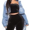 Womens Loose Long Fringe Distressed Denim Jacket Cropped Button Down Ripped Back Knotted Jean Coat