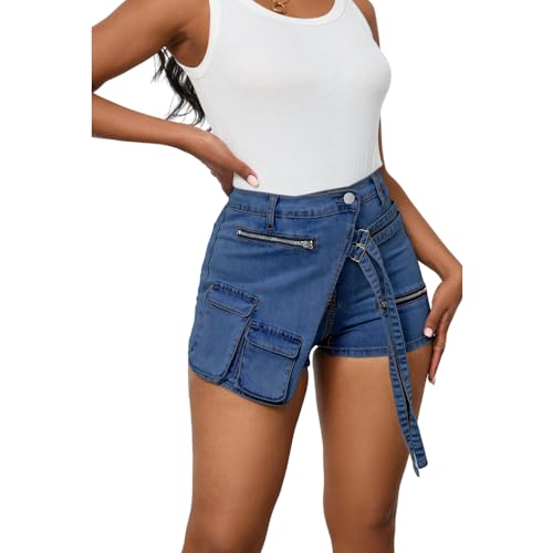 Women's Denim Skorts Stretchy Asymmetrical Jean Skirt Shorts