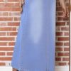 Women's Vintage Denim Long Skirt A-Line High Waisted Front Slit Casual Maxi Jean Skirt
