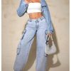 Women's Y2k Open Front Cropped Denim Jean Long Sleeve Street Jacket Coat