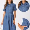 41CjoUrwFkL.jpg Denim Dress for Women's Collared Short Sleeve A-Line Button Up Jean Midi Dresses